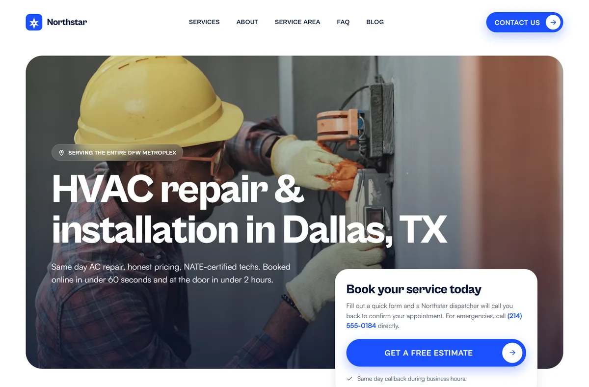 Northstar HVAC website built by Ground Work Digital